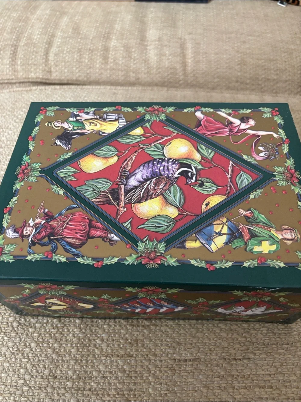Hand-Painted Porcelain Trinket Box with Cottage Scene - White